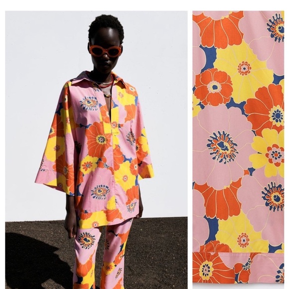 ZARA Colorful Oversized Floral Tunic Top Blouse Size Large - Picture 1 of 10